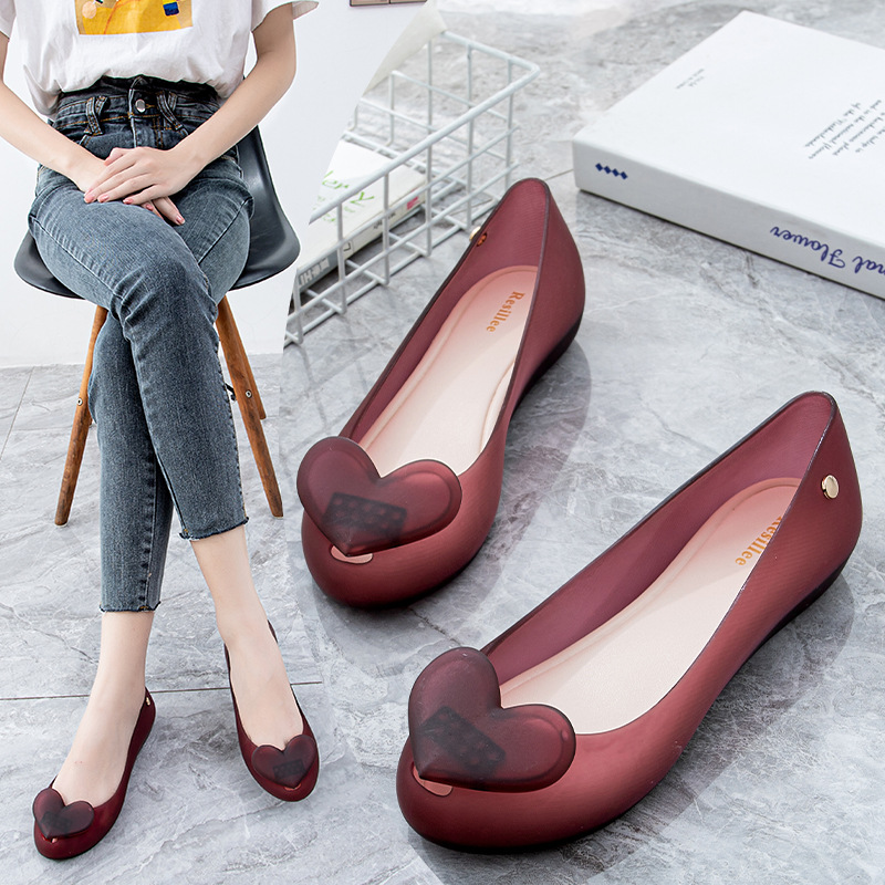 2022 summer new peach heart fish mouth jelly waterproof shoes hidden height soft bottom non-slip single shoes frosted plastic women's shoes
