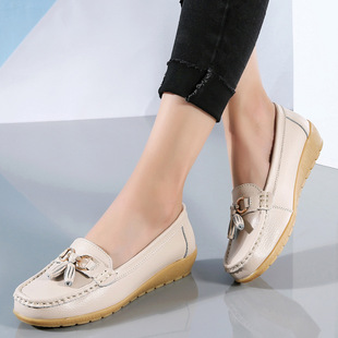 Spring 2023 Two-layer Cowhide Mother Shoes Low-top Flax Women's Shoes Casual Fashion Nurses Shoes Wedge Heel Shoes