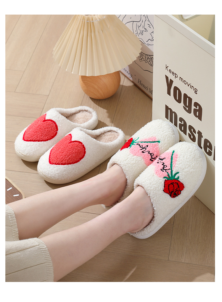 Pantofole di cotone con faccina sorridente, caldo inverno, grande amore, all'ingrosso, per donna, per interni, in peluche, calde, per la casa_voghion.com