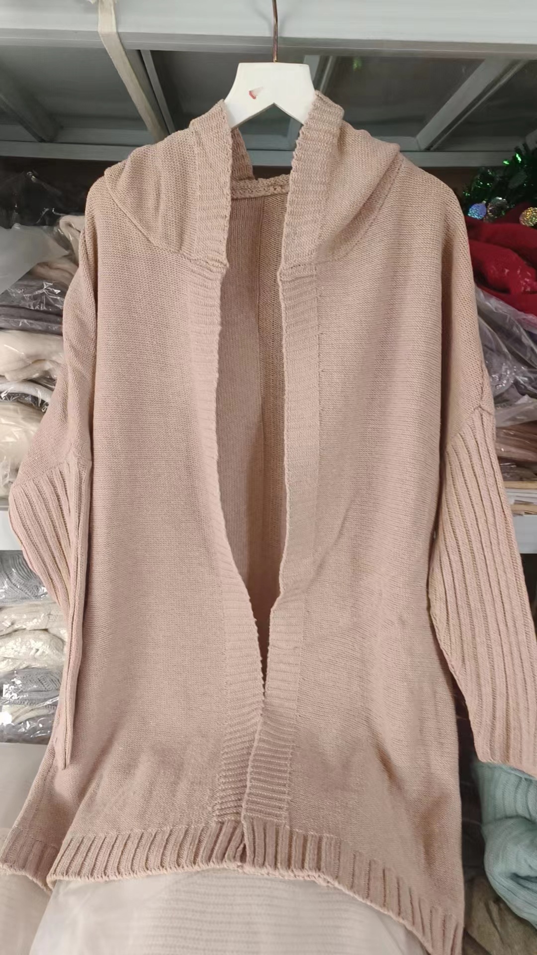 Nouveau pull décontracté de couleur unie pour femme automne et hiver cardigan tricoté à capuche ample veste mi-longue_voghion.com