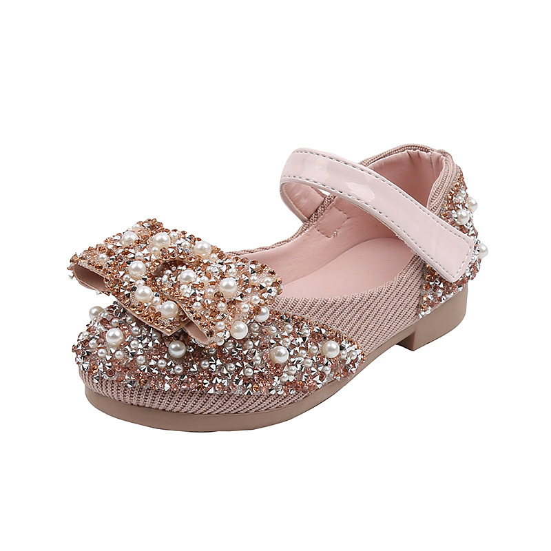 Girls' Single-layer Shoes Spring and Autumn New Casual Colored Diamond Bow Small and Middle-aged Children's Dance Shoes Performance Shoes