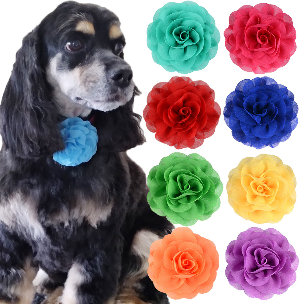 Cross-border New Pet Collar Flower Handmade Chiffon Flower 8cm Three-dimensional Fabric Flower Dog Cat Collar Accessories Flower