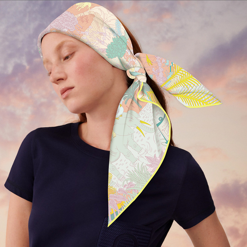Scarf ins high-grade triangle scarf digital printing silk scarf artificial silk twill silk clothing matching shawl scarf