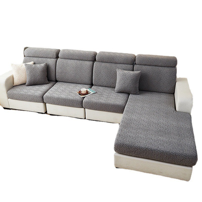 Solid color jacquard sofa hat modern simple non-slip polyester sofa cushion cover sofa cover full set in stock wholesale