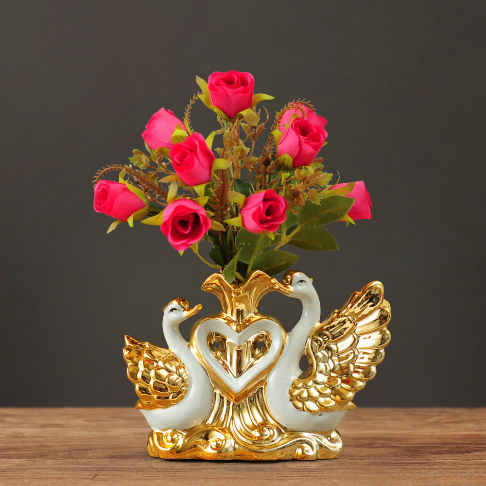 Factory Direct Supply Swan Ornaments Wedding Gift Ceramic Home Decorations TV Cabinet Wine Cabinet Living Room Creative Flower Arrange