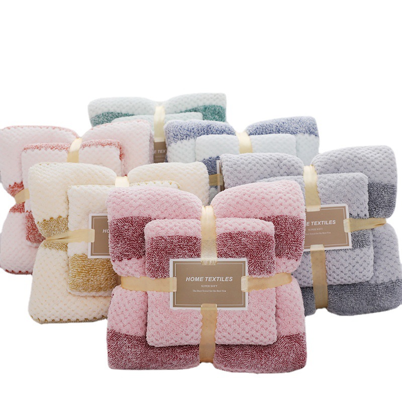 Warp knitted coral fleece thickened pineapple towel bath towel set beach towel is softer than pure cotton absorbent logo set