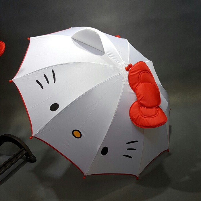 Korean Genuine hello Cat Long Handle Umbrella Children's Sunny Umbrella Cute Bow Ear Cat Umbrella Student Umbrella