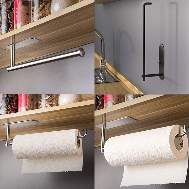 Cross-border punch-free 304 stainless steel kitchen tissue holder cabinet kitchen supplies bathroom wall-mounted roll paper holder