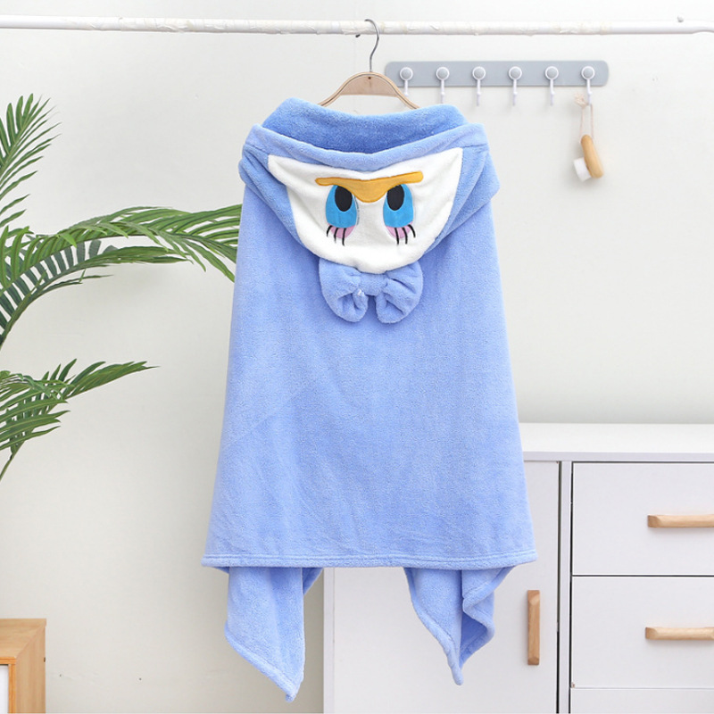 Children's bath towel coral fleece wearable hooded bath towel absorbent newborn baby cartoon hooded bath towel bath towel cape