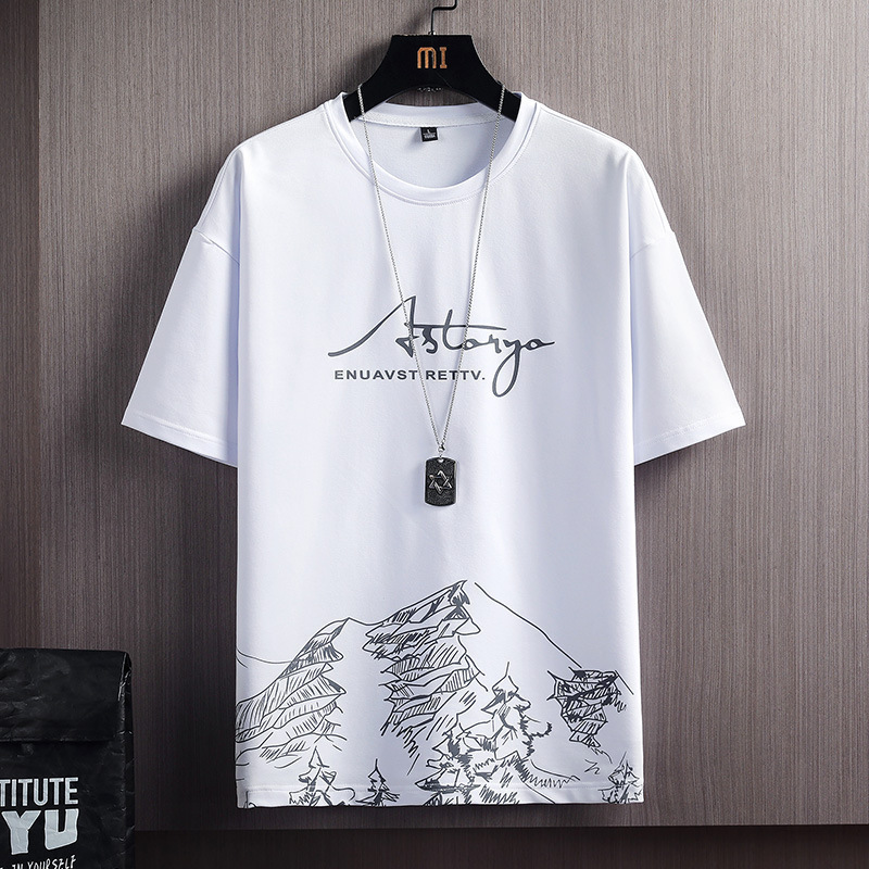 Sports suit men's summer short sleeve 2022 new trendy simple half sleeve printed T-shirt casual shorts set