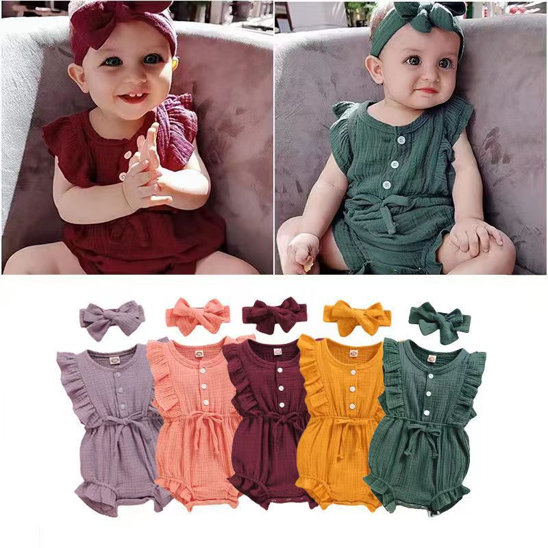 2025 summer baby jumpsuit ins thin newborn bag fart coat for baby girl sleeveless foreign style climbing suit