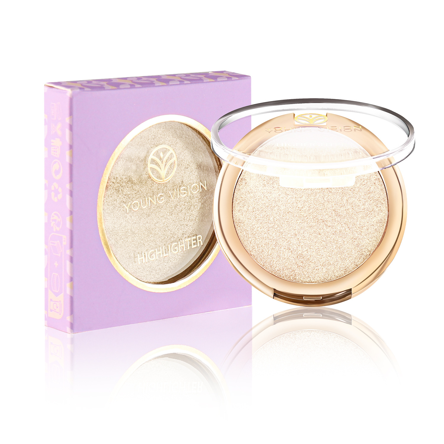YOUNG VISION high-gloss powder cake brightens skin tone, glitter nose shadow modification three-dimensional high-gloss baking powder pan