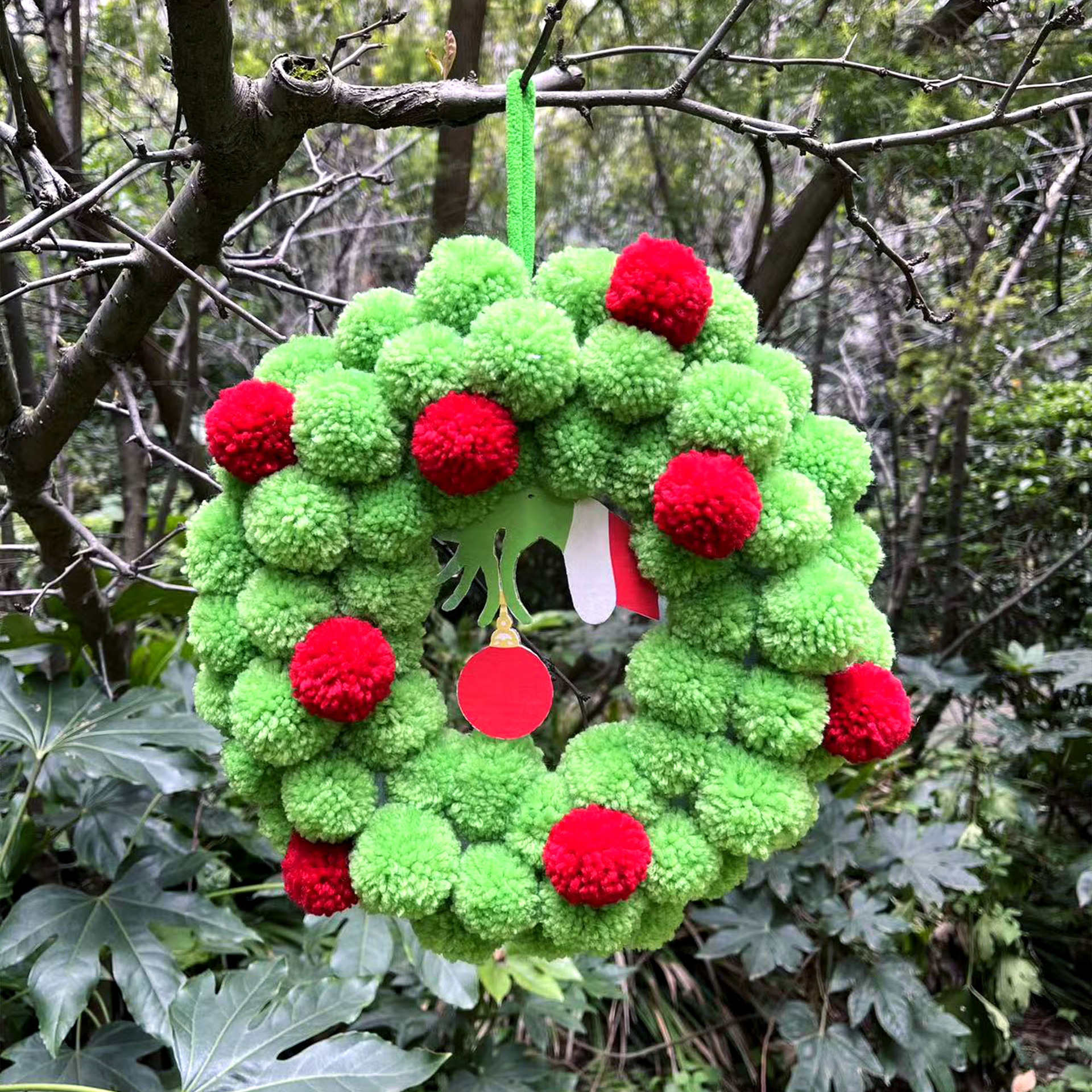 Christmas Grinch ghost hand fur ball Garland wreath Christmas door decoration door plate pendant _voghion.com