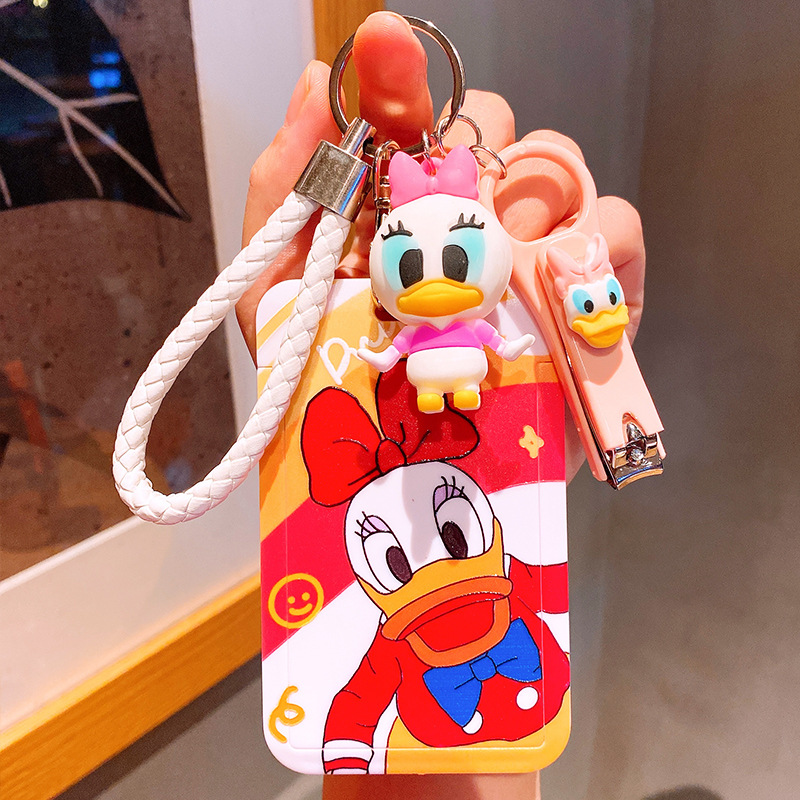 Girl Donald Duck Mickey Bus Card Set Student Meal Card Protective Set Work Certificate Portable Key Holder