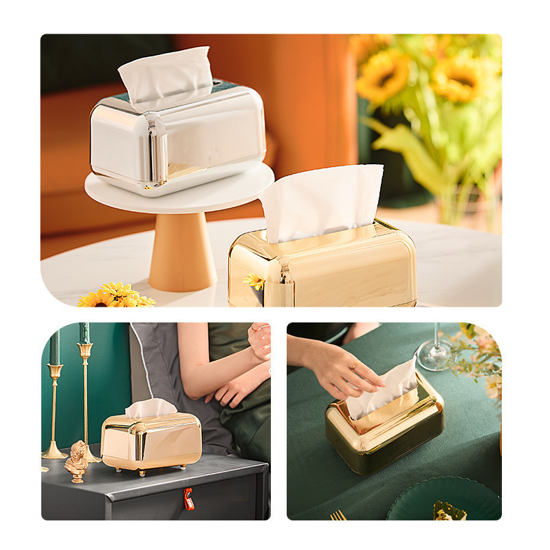 Simple Modern Light Luxury Household High-end High-end Sense Tissue Box Living Room Creative Spring Storage Box silver Paper Box