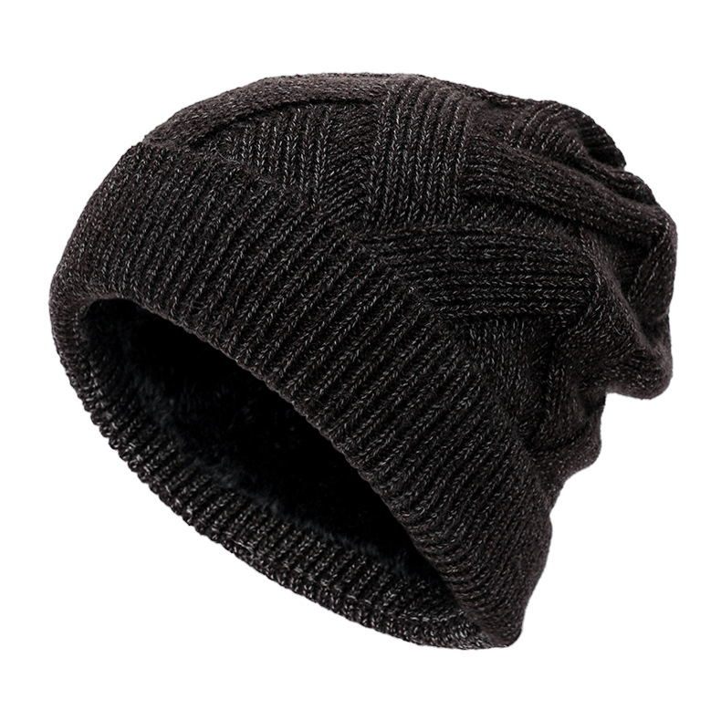 Winter solid color fleece-lined hat men's and women's outdoor cross knitted hat autumn and winter riding neck warm wool hat