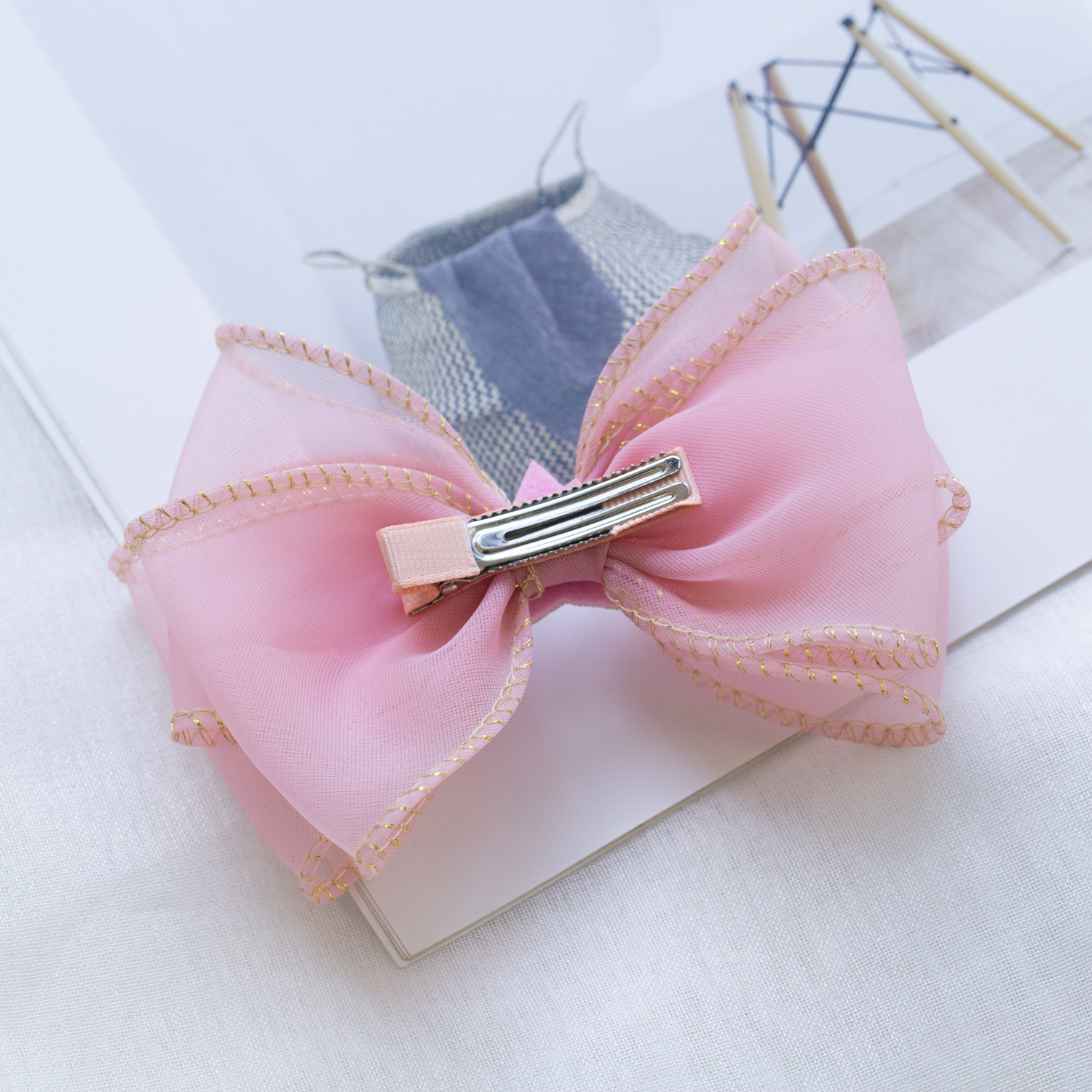 Children's hair accessories little Princess Diamond Crown baby hairpin girl's ball head mesh three-layer big bow