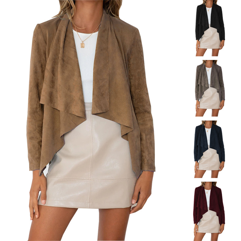 European and American women's cross-border Amazon 2024 autumn and winter new elegant lapel solid color imitation deerskin velvet casual coat