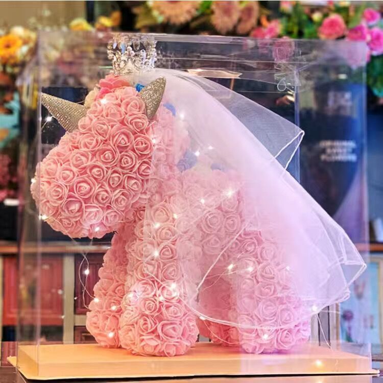 クマ Qixi フェスティバル誕生日ギフト結婚式の告白ガールフレンド親友を与える生花ユニコーン永遠の花クマ|undefined