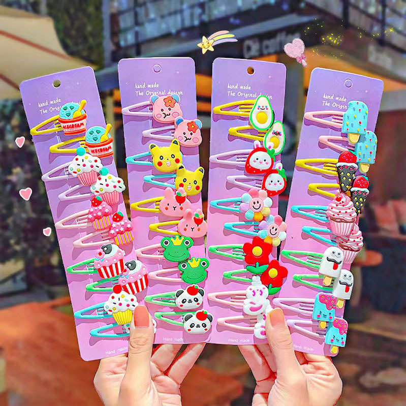 Children's fruit flower hairpin 10-piece set girls' baby side clip BB clip ice cream lollipop cute hair accessories