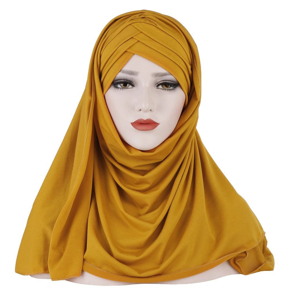 Amazon New Milk Silk Monochrome Toe Scarf Hat Two-piece Muslim Women Fashion Patch Cover