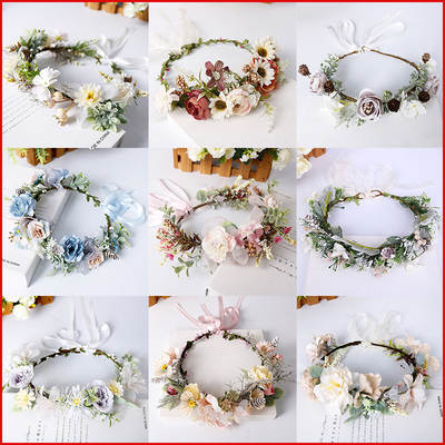 Cross-border European and American New Garland Headband Bridal Headwear Retro Bohemia Tourism Vacation Artificial Garland Headwear