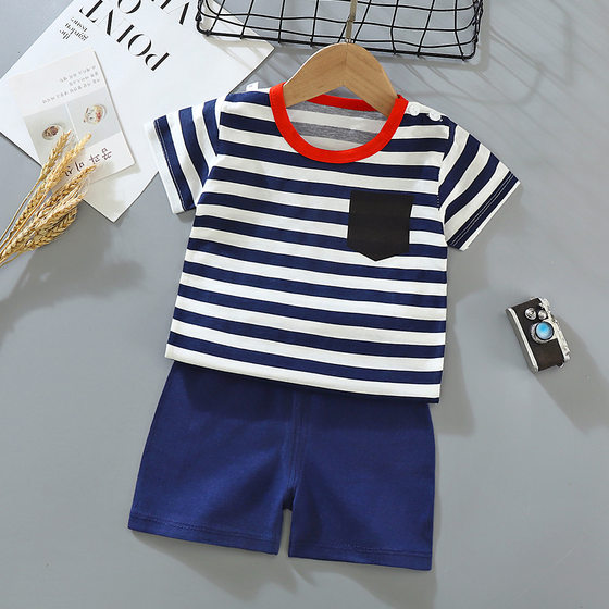 Children's Short-sleeved Shorts Set Small and Medium-sized Children's Summer Baby's Cotton Underwear Boys and Girls Round Neck T-Shirt
