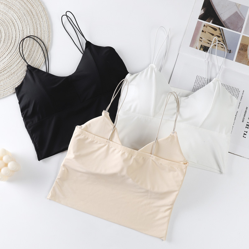 Ice silk seamless beautiful back strap wrap breast tube thin shoulder strap without steel ring base strap breast pad sports underwear bra for women