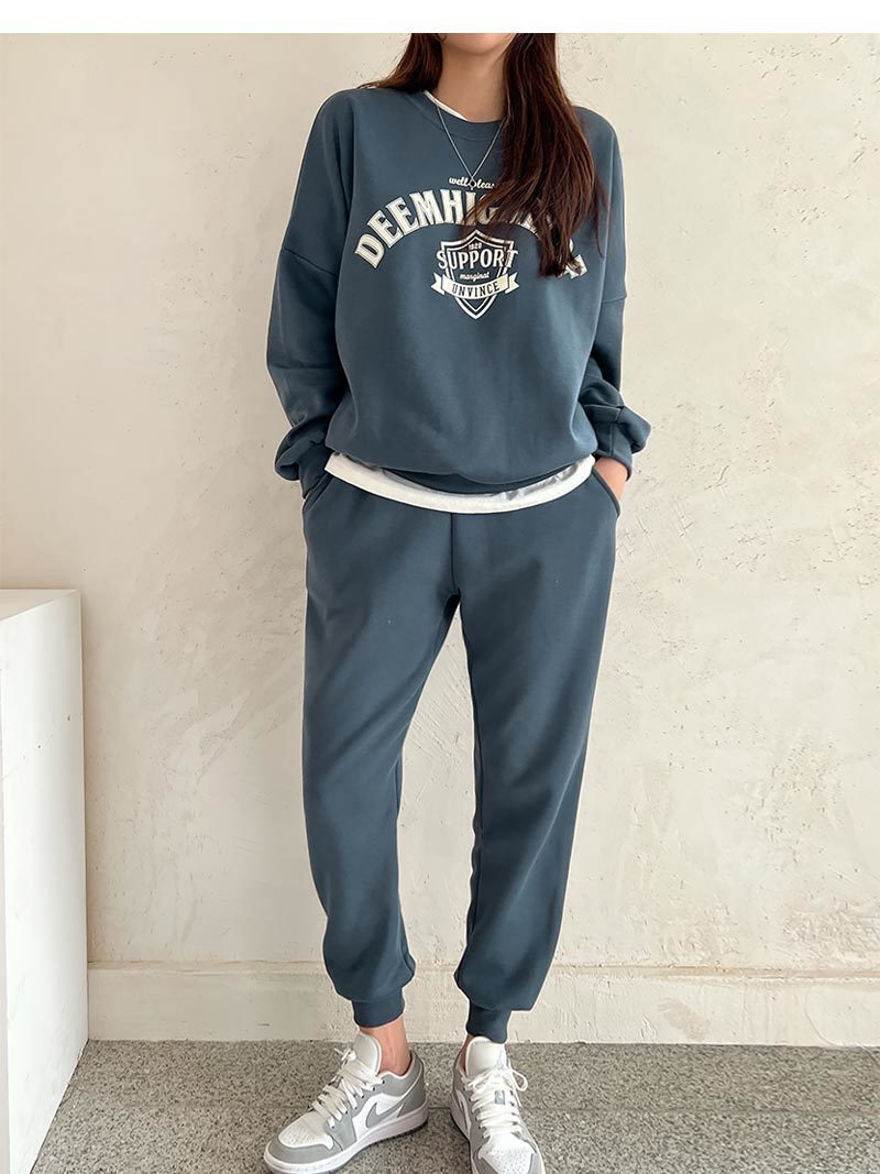 2023 Autumn and Winter Thickened South Korea Sports Leisure suit Women's Fashion Stylish Slim Sweatshirt Wide Leg Pants Two-Piece Trendy