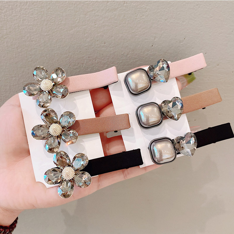 Rhinestone velvet black bangs clip high-grade side clip duckbill clip  style back head Pearl Rhinestone hairpin_voghion.com