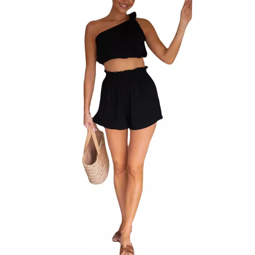 Cross-border foreign trade independent station 2023 Summer Street hipster women's collage solid color two-piece suit jacket + shorts