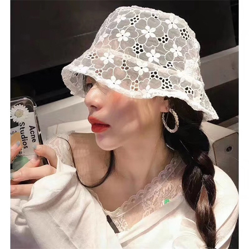2022 Women's New Lace Fisherman Hat Korean-style All-match Trendy Summer Thin Flower Hollow-out Sunscreen Sun Hat