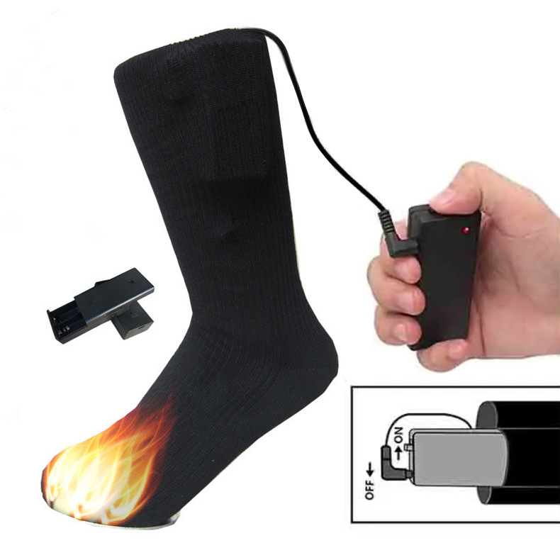 Electric socks winter outdoor battery box heating heating socks insulation warm socks toe back hot foot warm treasure Black