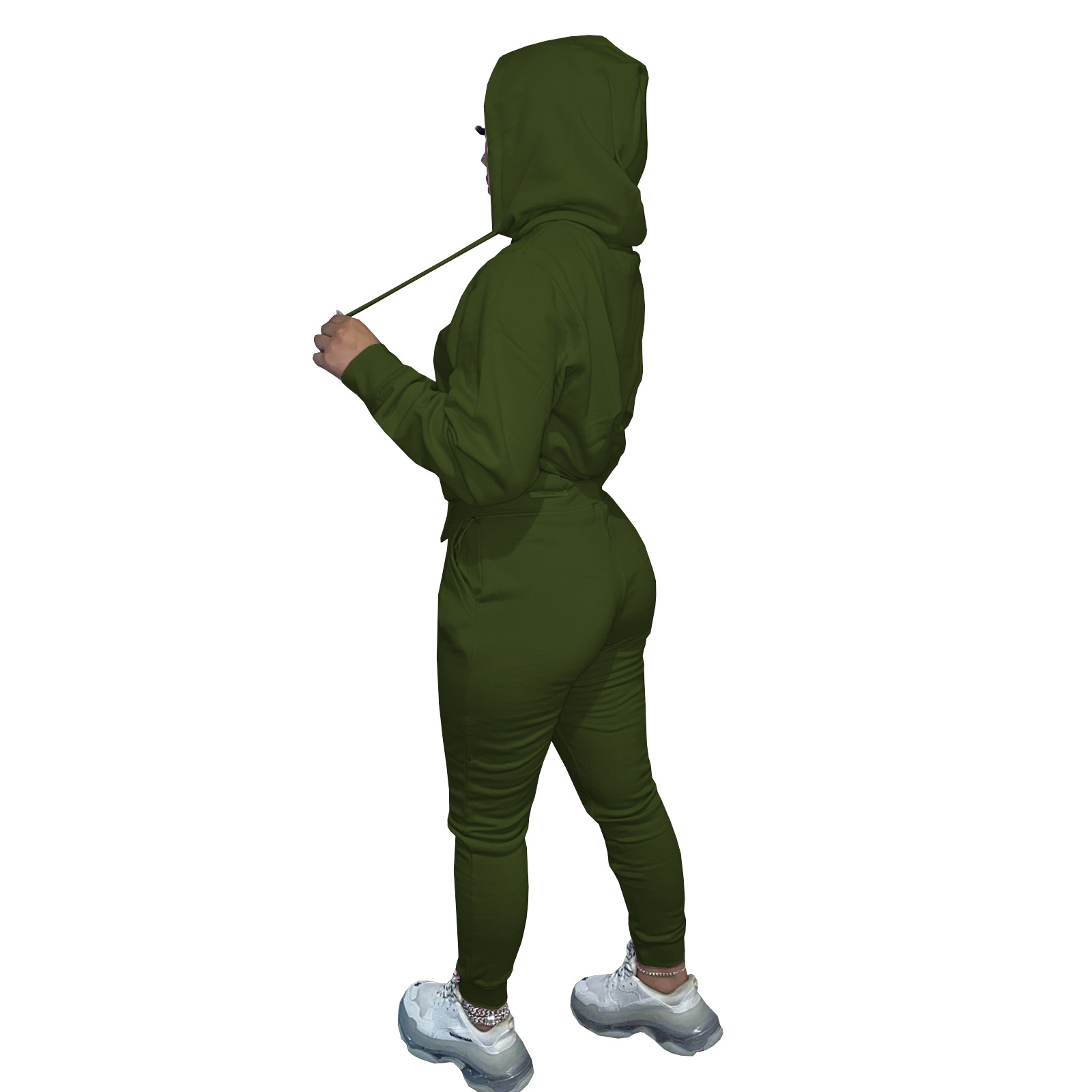 HR8197 European and American women's clothing  independent station supply autumn and winter plus velvet drawstring hooded two-piece set_voghion.com