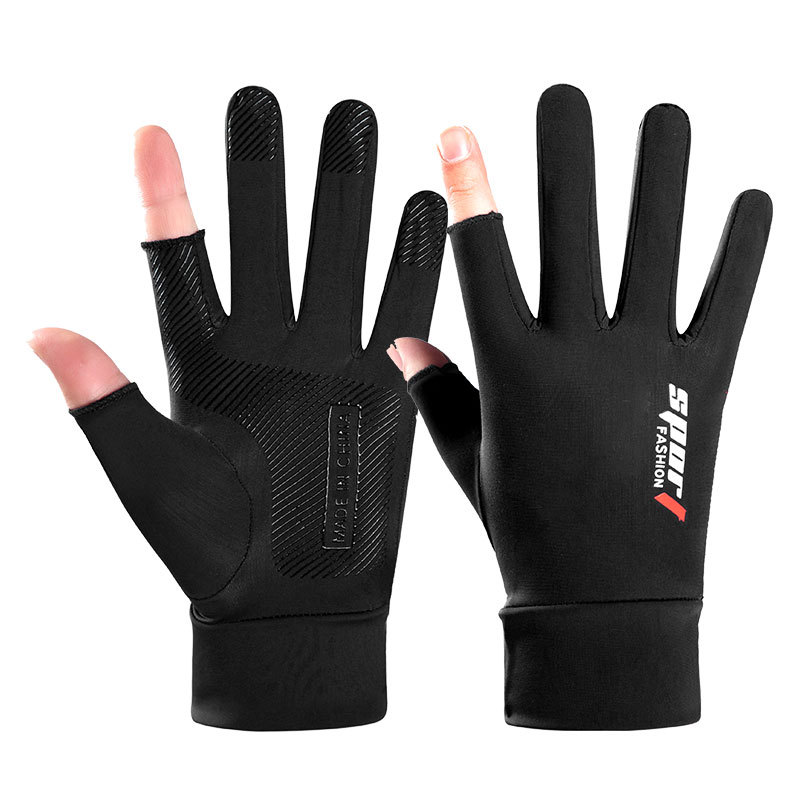 Summer Ice Silk sunscreen gloves men's and women's sports cycling gloves Dew two-finger high elastic fishing fitness protective gloves