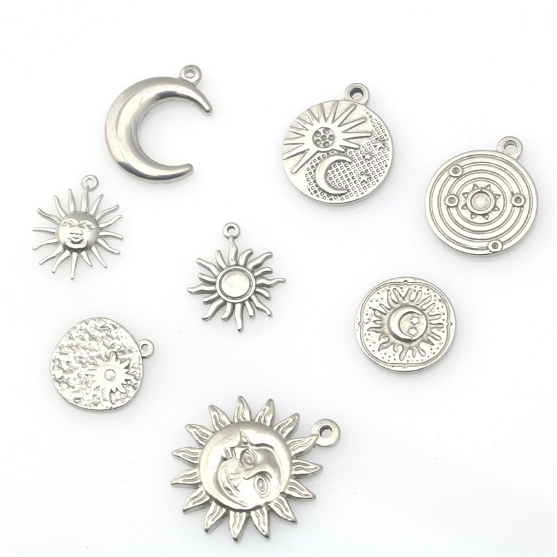 European and American hip-hop stainless steel sun star moon pendant fashion cool personality pendant DIY accessories