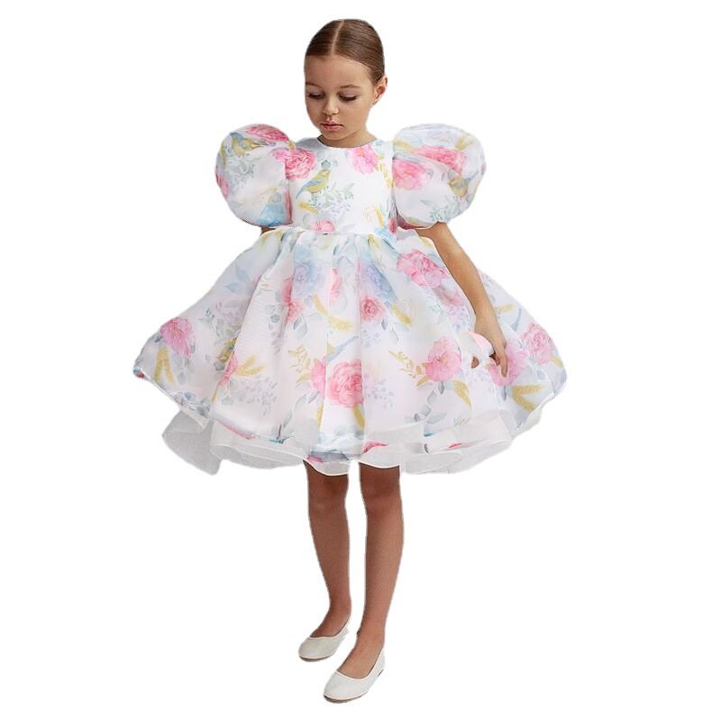 European and American girls dress bubble sleeve puffy yarn princess dress children's temperament lace dress spot a generation of hair