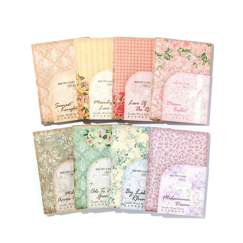Momo material paper gentle style series vintage smudges hand account DIY material decoration base 30 pieces 8 models
