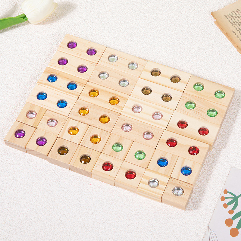 Children's Wooden Early Childhood Kindergarten Baby Creative Large Acrylic Light-Transparent Gem Assembled Building Blocks Educational Toys