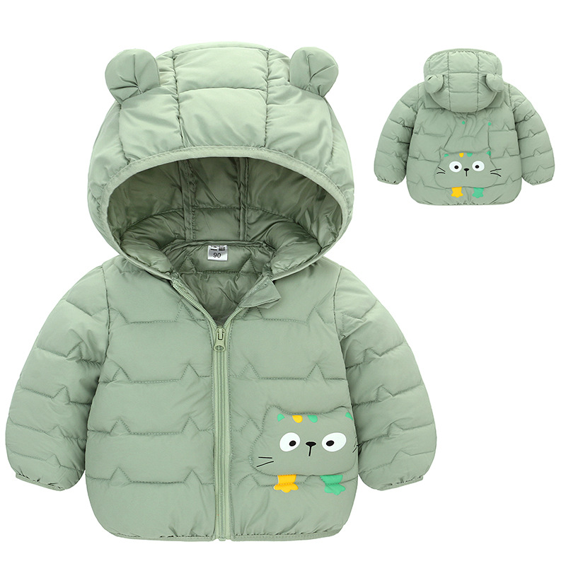 Autumn and Winter Children's down cotton-padded jacket children's cartoon pattern hooded ears lightweight cotton-padded jacket warm cotton-padded jacket
