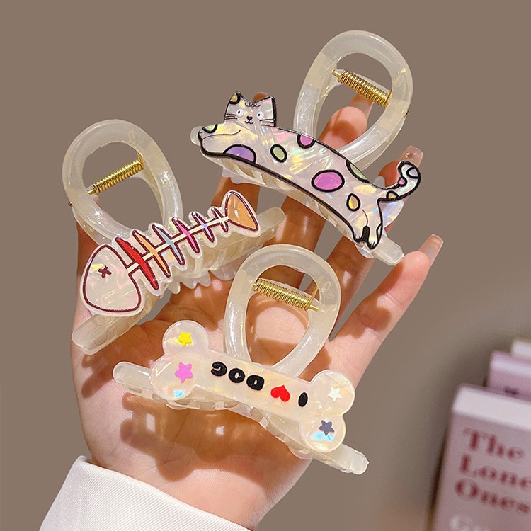 Mielas animacinių filmukų katės šuniuko segtukas, vaikiškas plaukų segtukas, moteriškas galvos disko formos plaukų segtukas, vidutinio dydžio, mažas ryklio segtukas_voghion.com