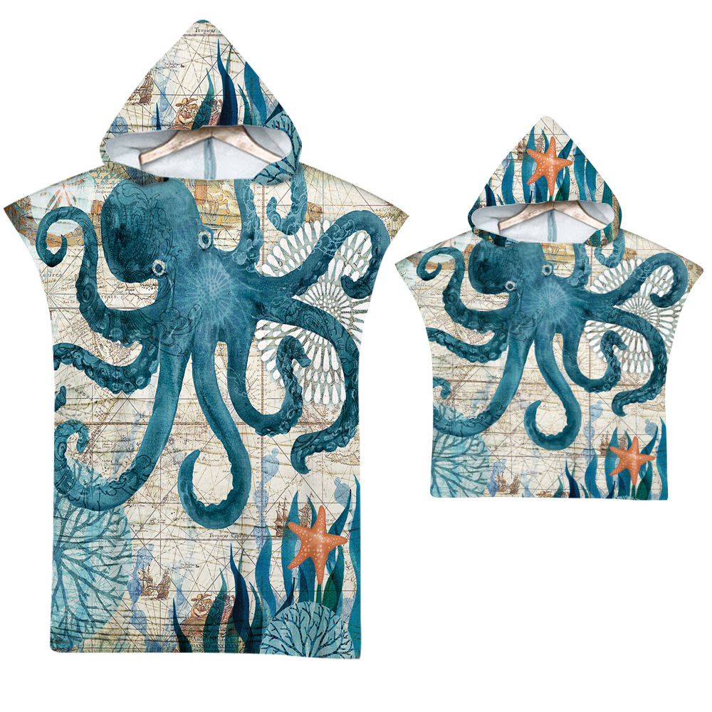 Ocean hooded bath towel beach towel cape beach dressing bathrobe printed hooded bath towel a minimum order