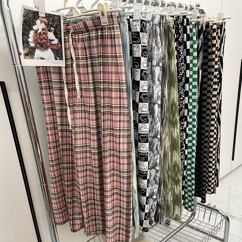 Ice Silk thread wide-leg pants for women spring and summer thin high waist slimming draping casual straight lengthened mop pants