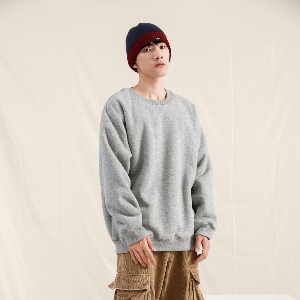 500G Heavy fleece-lined Thickened Crewneck Hip Hop American oversize Custom-made Work Clothes Lambskin Sweatshirt Customization