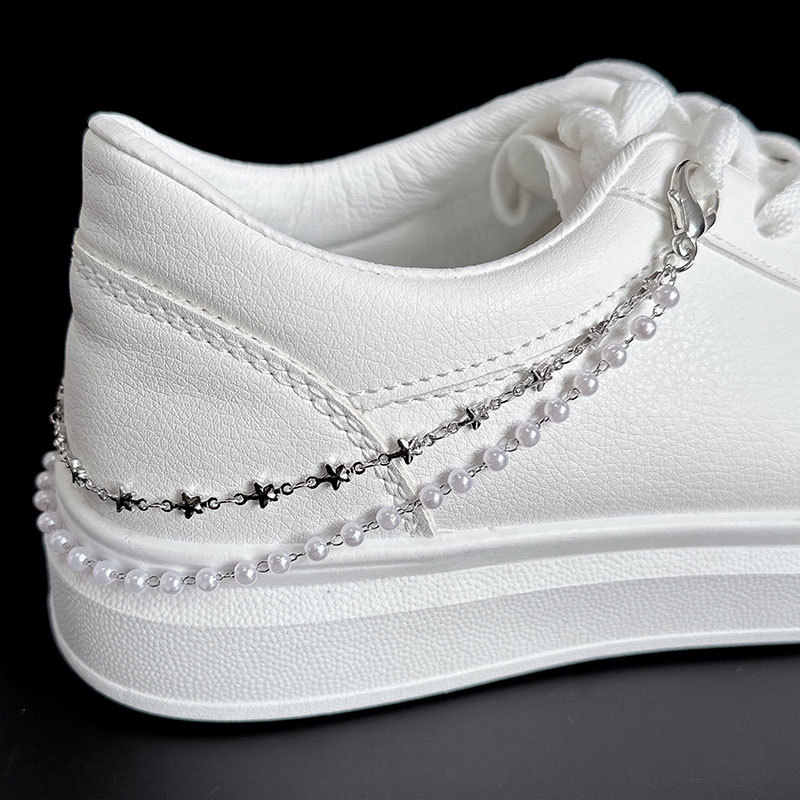 Personalized All-match Stars Love Pearl Double Layer Shoe Chain Punk Hip-hop Trendy Accessories Cross-border Hot-selling Accessories New