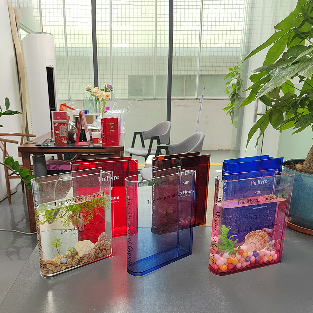 Explosive INS style modern transparent gradient acrylic book-shaped vase hydroponic flower ornaments acrylic vase