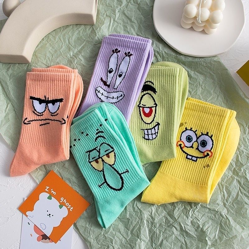 Couple's Stockings Children's Cotton Medium and High Barrel Color Cartoon Eyes Funny Expression Spring and Autumn Summer Sports ins Trendy Men w