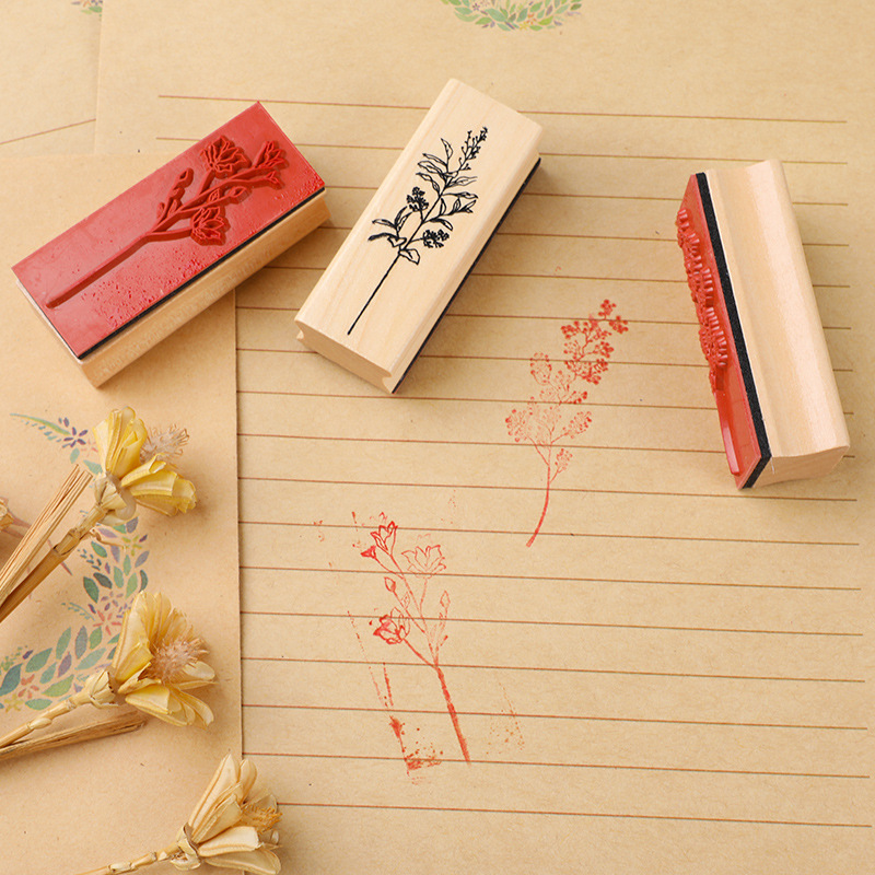 Exquisite Wooden Flowers and Plants Set Seal Creative Fresh Plant Hand Account DIY Photo Album Decorative Seal 8 Selection