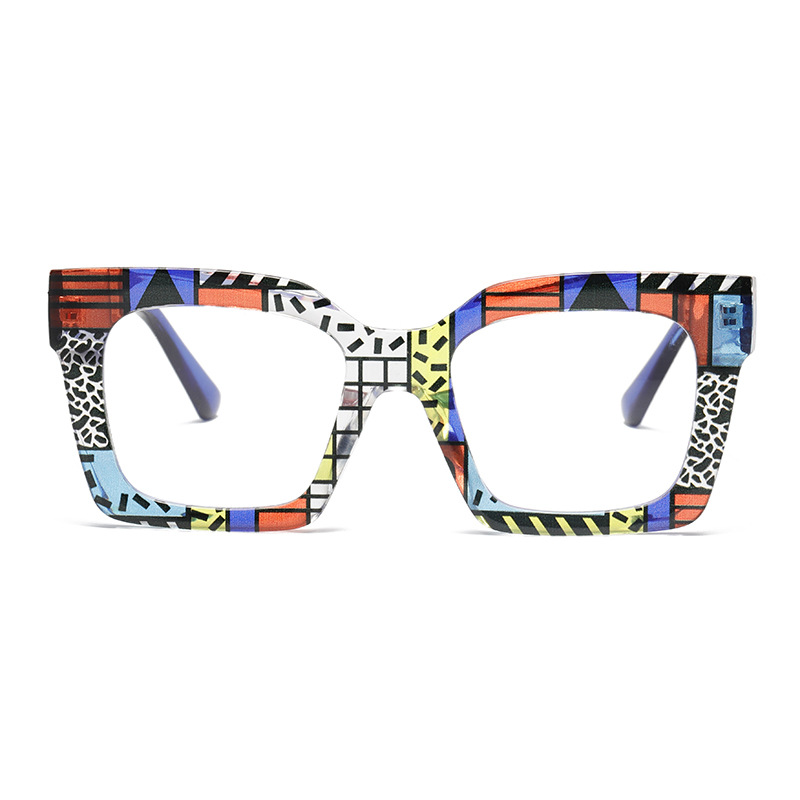 2024 cross-border new color pattern large frame anti-blue light flat mirror European and American street photography face thin glasses frame BL913