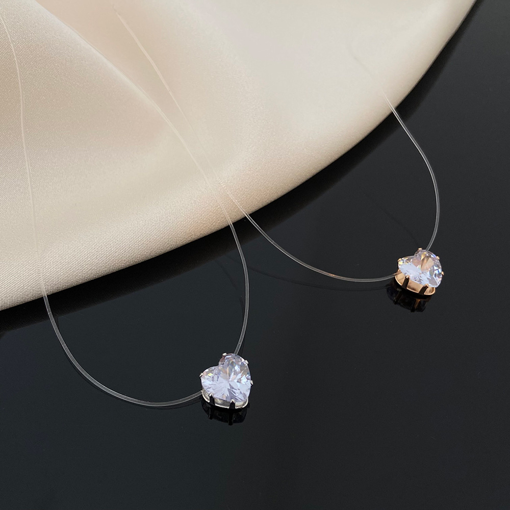 Cross-border new transparent invisible fishing line necklace personality temperament zircon love clavicle chain mermaid tears necklace tide